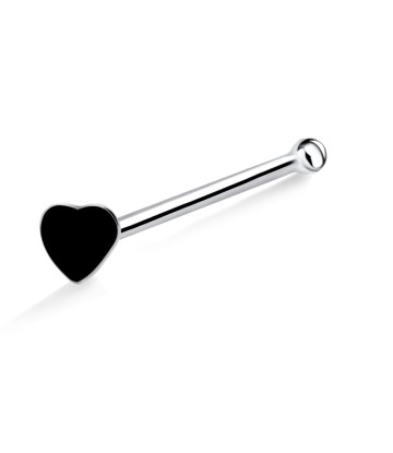 Black Heart Silver Bone Nose Stud NSKD-357CL